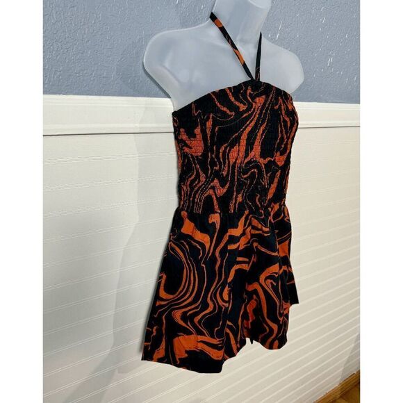 The Get Orange & Black Print Smocked Halter Romper - Picture 8 of 9